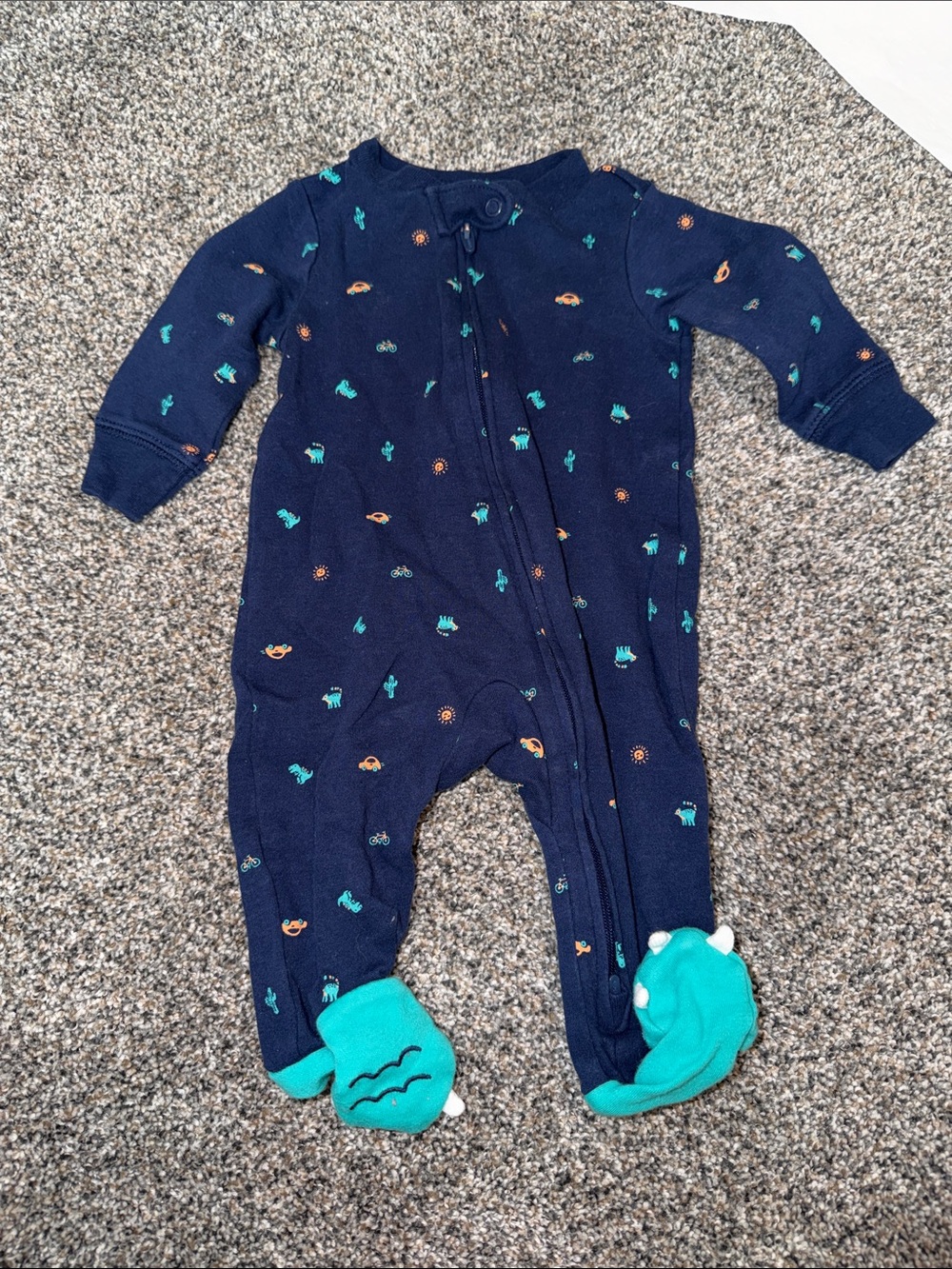 Carter's Navy Footed One-Piece with Teal & Orange Accents